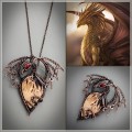 Petrified wood dragon necklace