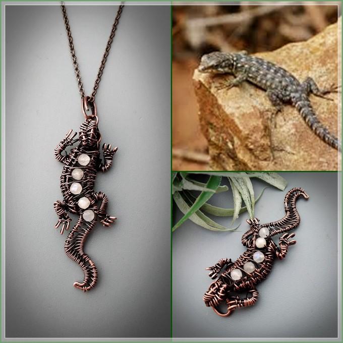 Moonstone lizard necklace