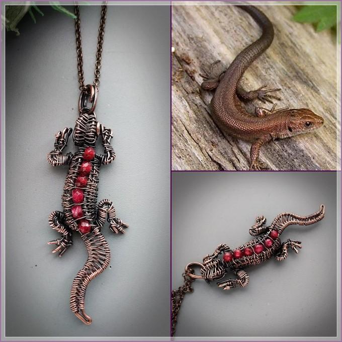 Ruby lizard necklace