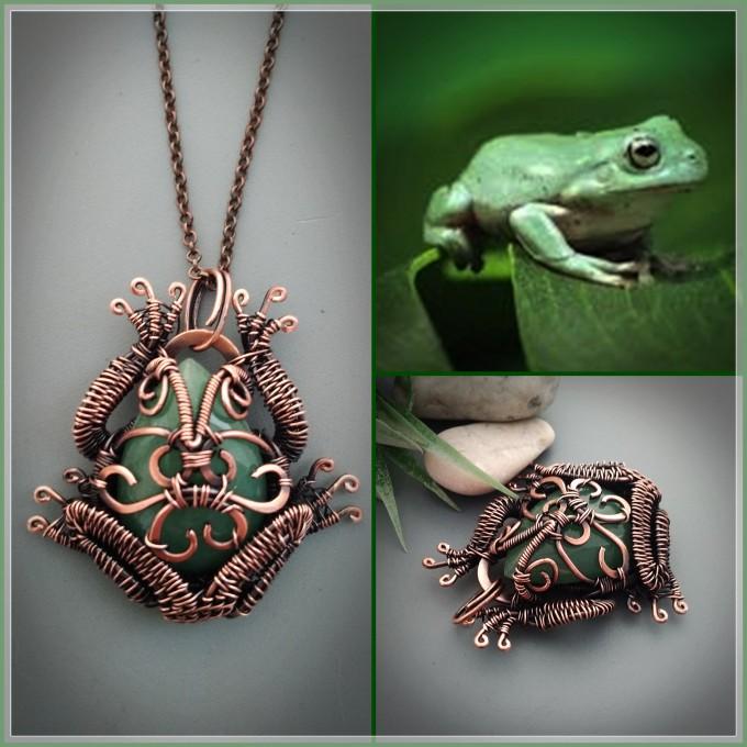 Green aventurine frog necklace