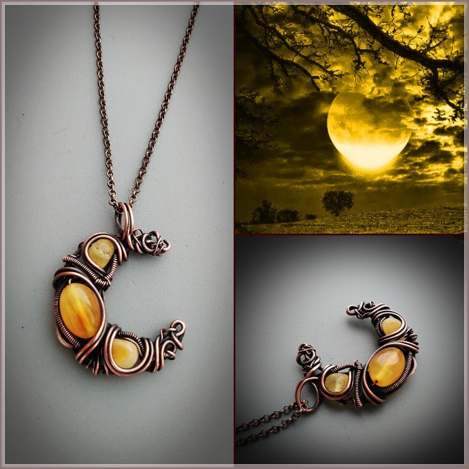 Amber crescent moon necklace