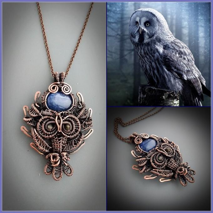 Kyanite owl necklace