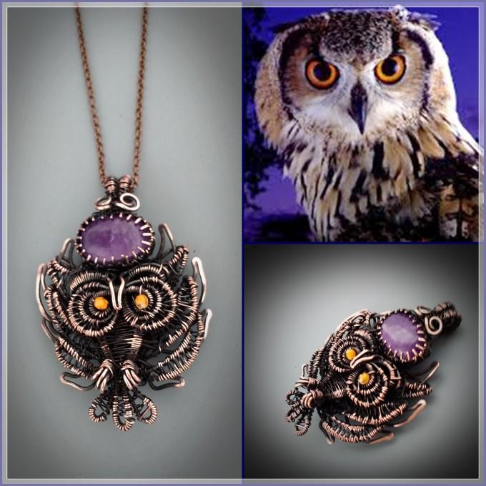 Amethyst owl necklace
