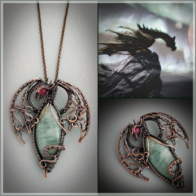 Aquamarine dragon necklace