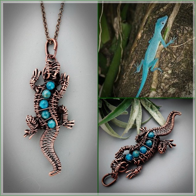 Apatite lizard necklace