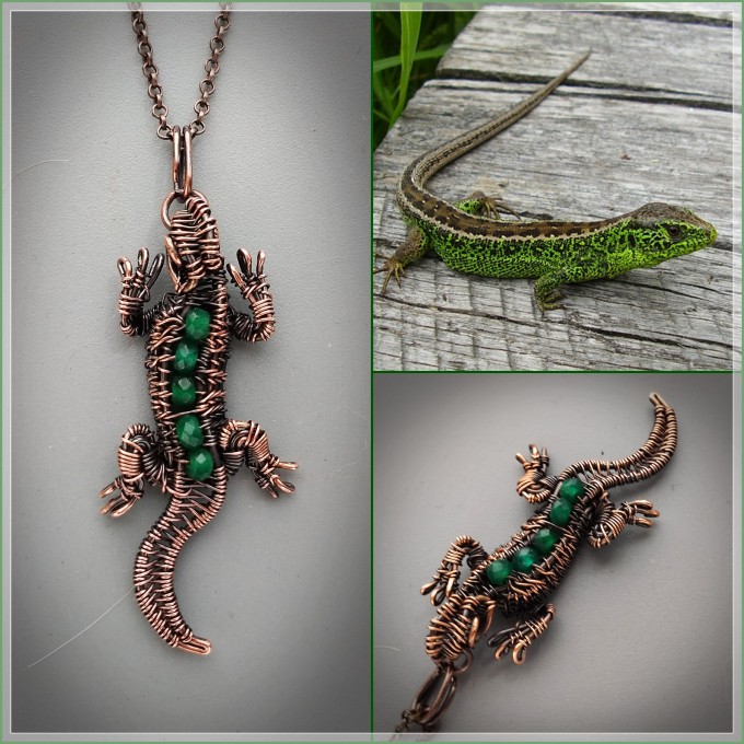 Emerald lizard necklace