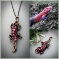 Pink tourmaline lizard necklace