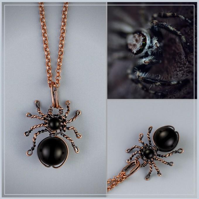 Black onyx spider necklace