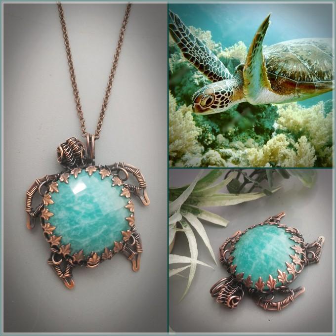 Amazonite turtle necklace