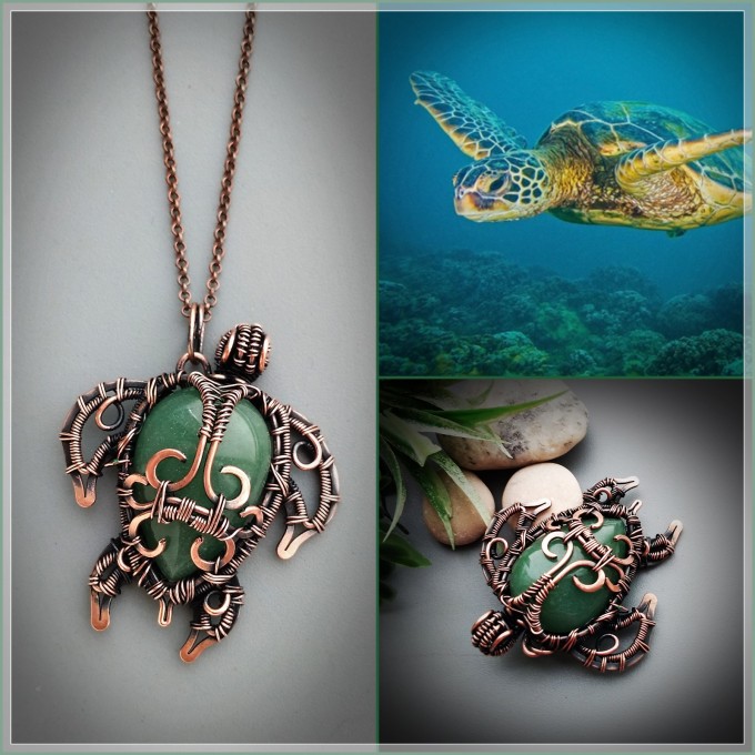Green aventurine turtle necklace