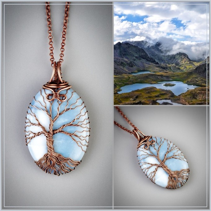Blue opal tree of life necklace