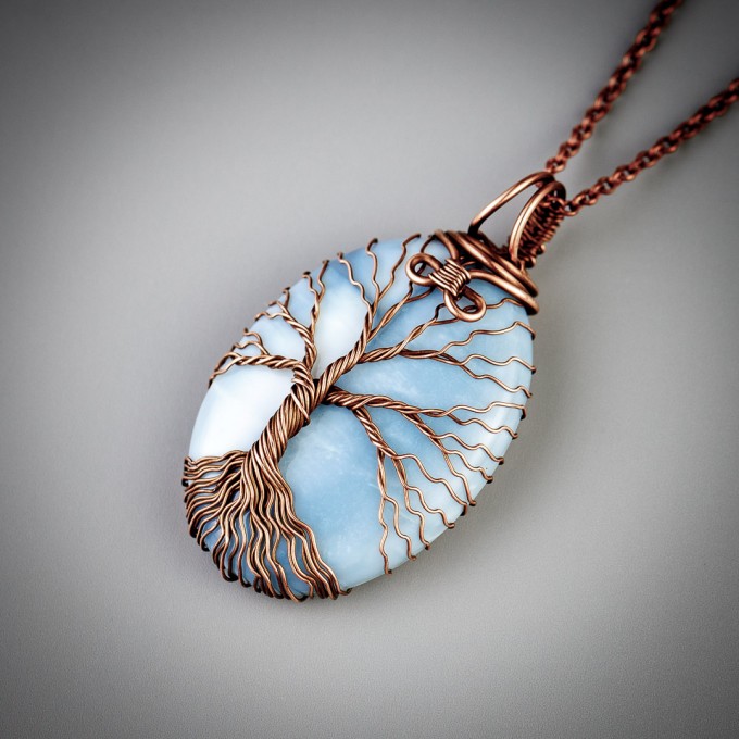 Blue opal tree of life necklace