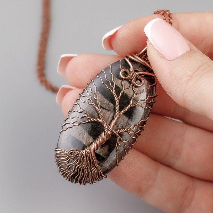 Hypersthene tree of life necklace