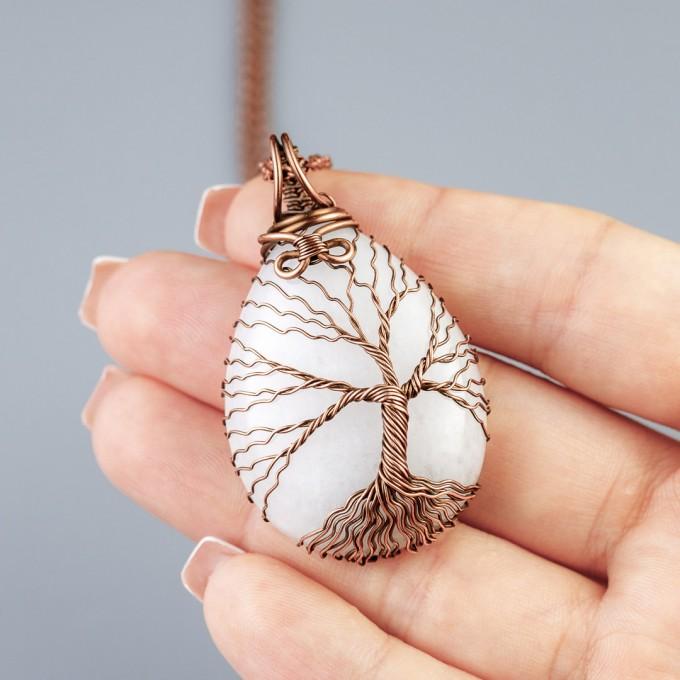 White jade tree of life necklace