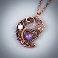 Amethyst and moonstone cat necklace