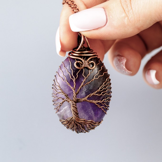 Natural amethyst tree of life pendant