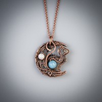 Aquamarine and moonstone cat necklace