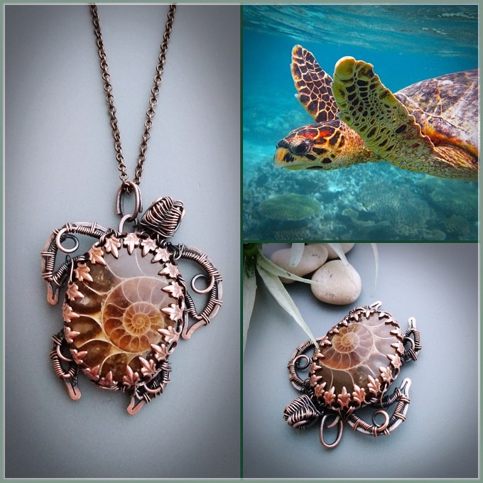 Ammonite turtle necklace
