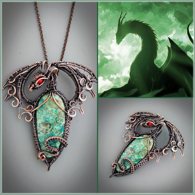 Chrysocolla dragon necklace
