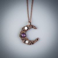 Amethyst and moonstone crescent moon necklace