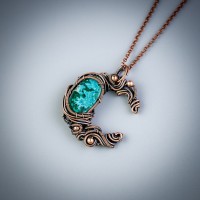 Chrysocolla crescent moon necklace