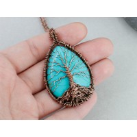Handmade turquoise howlite tree of life necklace